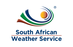 Logo of the South African Weather Service with a colorful swirl design above the text.