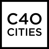 C40 Cities logo in black text on a white background, encased in a thin black square border.