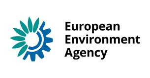 Logo of the European Environment Agency featuring a green leaf and blue gear design.