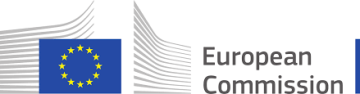 European Commission logo featuring a blue square with yellow stars in a circle and stylized lines to the left.