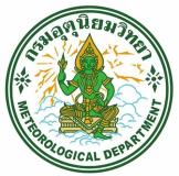 Emblem of the Meteorological Department featuring a green deity figure sitting on clouds, surrounded by lightning bolts, with text in Thai and English.