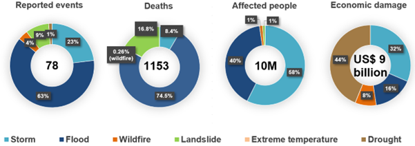 a pie chart showing the different types of disasters.