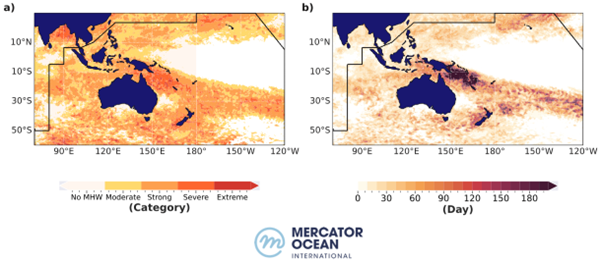 A map of the world's oceans with different levels of heat.