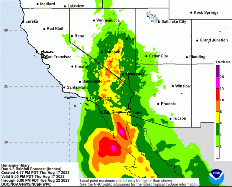 A map of california showing severe weather.