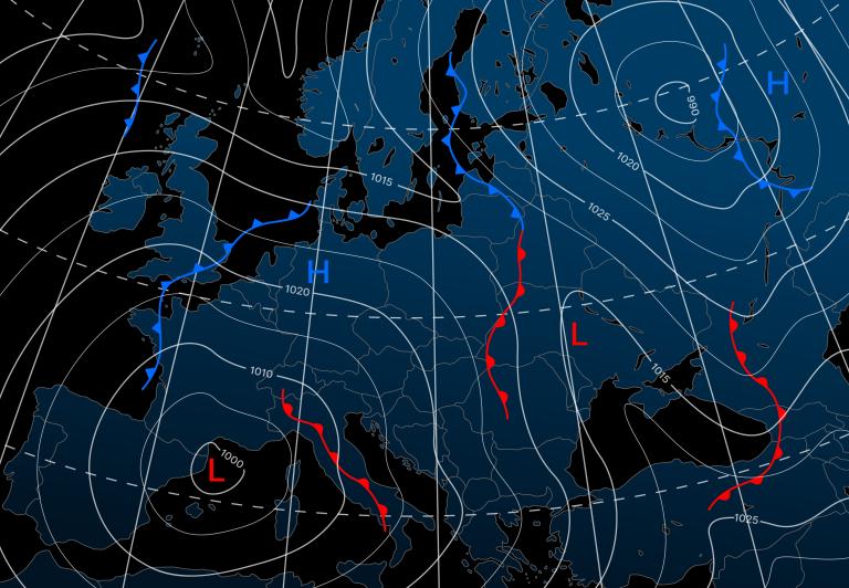 A map showing the weather in europe.