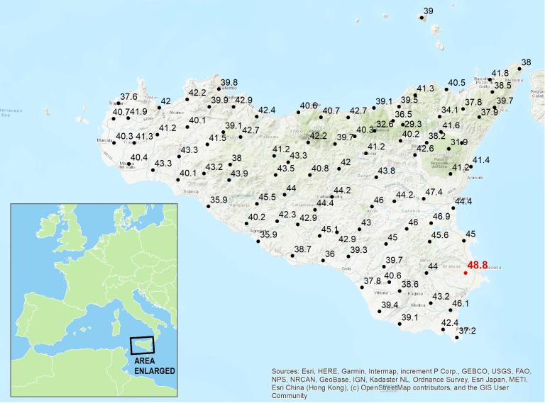 A map showing the location of sicily.