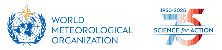 World Meteorological Organization logo with a 75th anniversary emblem reading "1950-2025 Science for Action".