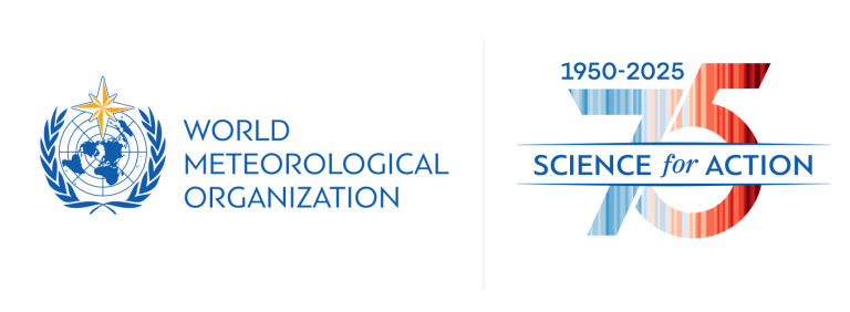 World Meteorological Organization logo with "1950-2025, 75, Science for Action" emblem on the right.