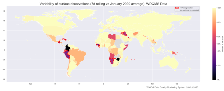 Figure 3: Variability of surface observations (7 day rolling vs January 2020 average)