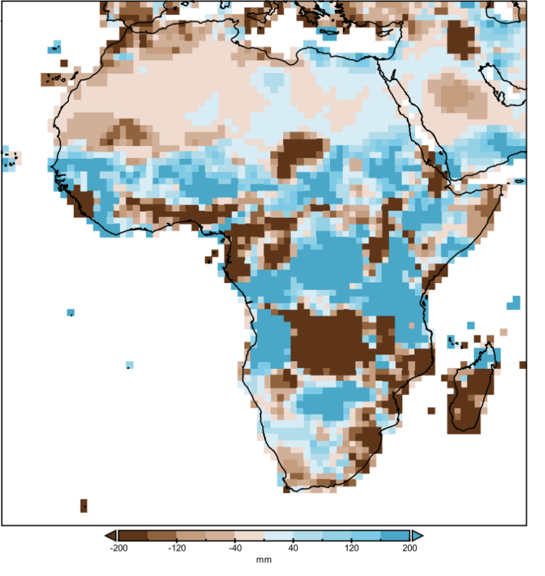 Absolute precipitation anomalies for 2020 