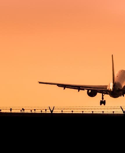 A plane is taking off from an airport.