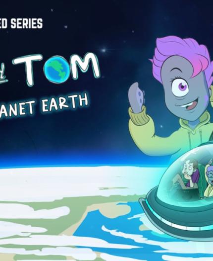 Animated image of "Teek and Tom," featuring two characters above Earth in a small spaceship. Text reads "Ocean Today Animated Series: Explore Planet Earth.